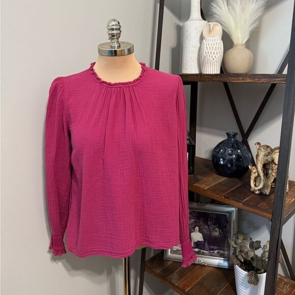 Xirena Berry Pink 100% Cotton Gauze Long Sleeve Top Shirt MED - Picture 1 of 10